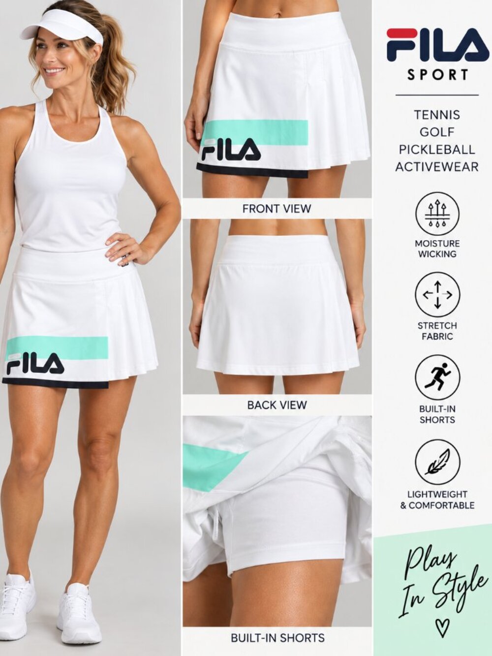 Fila Sport White & Mint Green Tennis - Pickleball- Golf Skort Women’s M